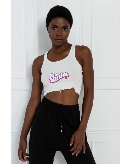 WOMEN'S TEXT DETAILED CROP